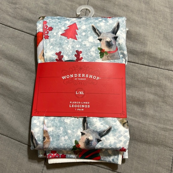 Holiday Llama & Cat Fleece-Lined Leggings NWT - Picture 1 of 3
